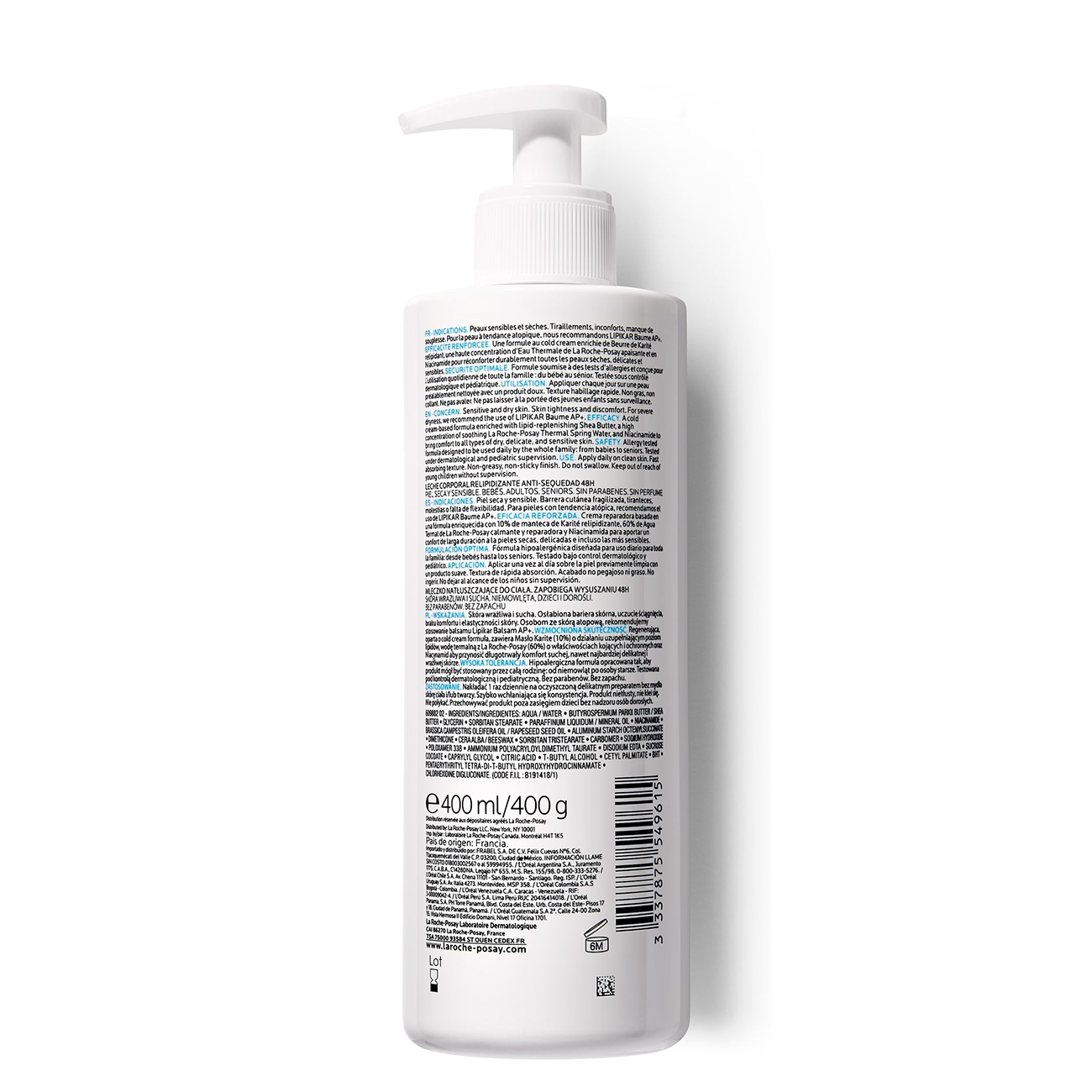 LA ROCHE-POSAY Молочко без отдушки для лица / LIPIKAR 400 мл, фото 3