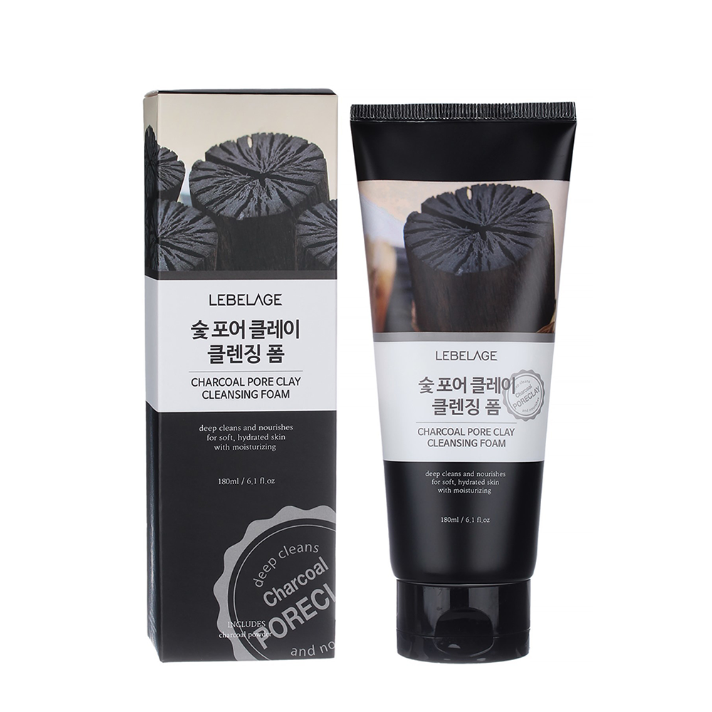LEBELAGE Пенка для умывания сужающая поры с древесным углем / Lebelage Charcoal Pore Clay Cleansing Foam 180 мл, фото 2