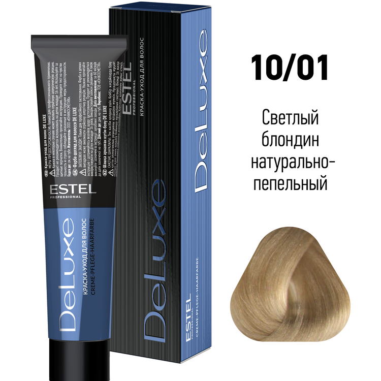 ESTEL PROFESSIONAL 10/01 краска для волос, светлый блондин натурально-пепельный / DE LUXE 60 мл, фото 2
