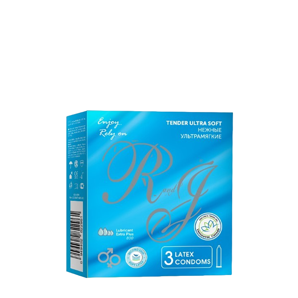 R and J Презервативы ультрамягкие, дополнительная смазка, натуральный латекс / TENDER R and J 3 шт, фото 1