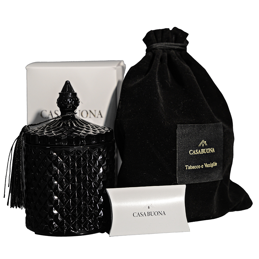 CASA BUONA Свеча пафюмерная в стеклянном стакане, черная ажурная, табак и ваниль / Tabacco e Vaniglia 200 гр, фото 4
