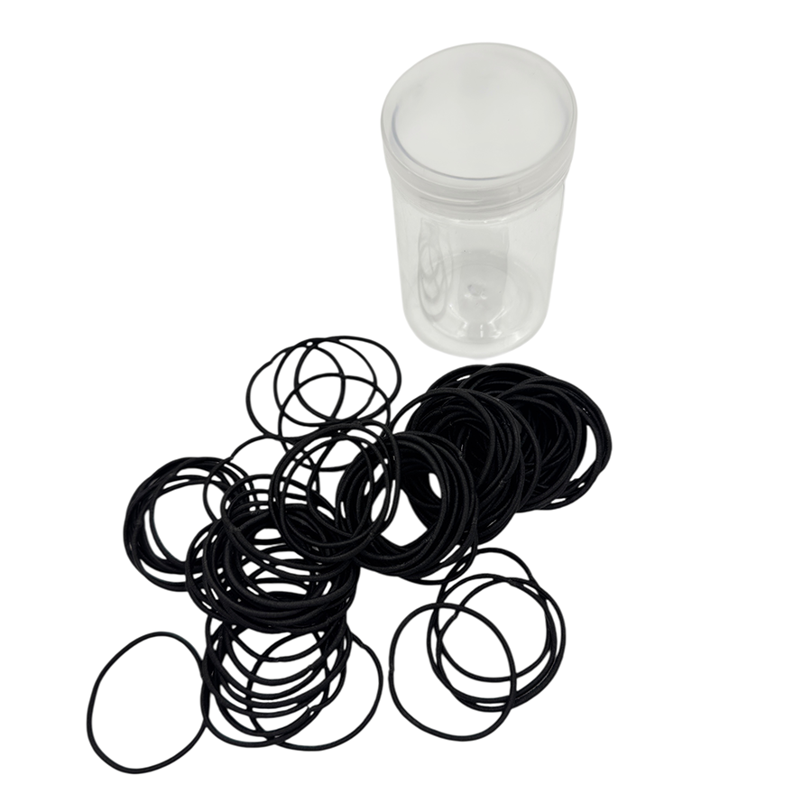 IWOU PROFESSIONAL Набор резинок для волос, тонкие черные текстильные в банке 3,5см 100шт, фото 2