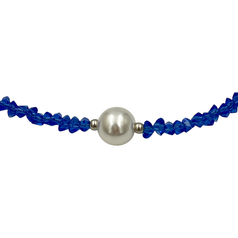 IWOU PROFESSIONAL Чокер Кристалики синий с жемчужиной, фото 2