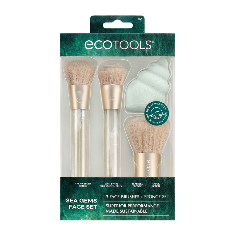 ECOTOOLS Набор кистей и спонж для макияжа / Sea Gems Golden Hour Glow Brush + Sponge Set, фото 1