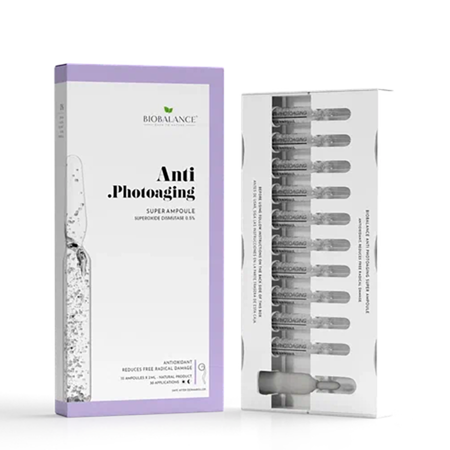 BIOBALANCE Ампулы для лица с супероксиддисмутазой 0,5% / SUPER AMPOULE ANTI PHOTOAGING SUPEROXIDE DISMUTASE 0,5% 10*2 мл, фото 3