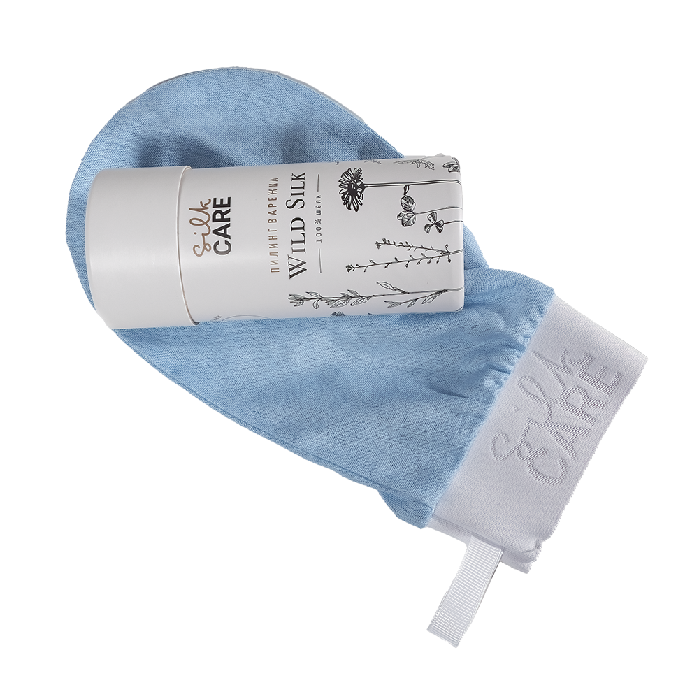 SILK CARE Варежка шелковая для пилинга голубая / Silk Care Wild Silk, фото 1