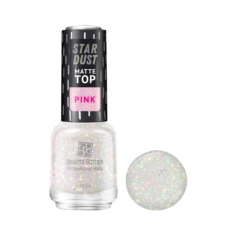 BRIGITTE BOTTIER Покрытие топовое для ногтей / STAR DUST MATTE TOP pink 12 мл, фото 1