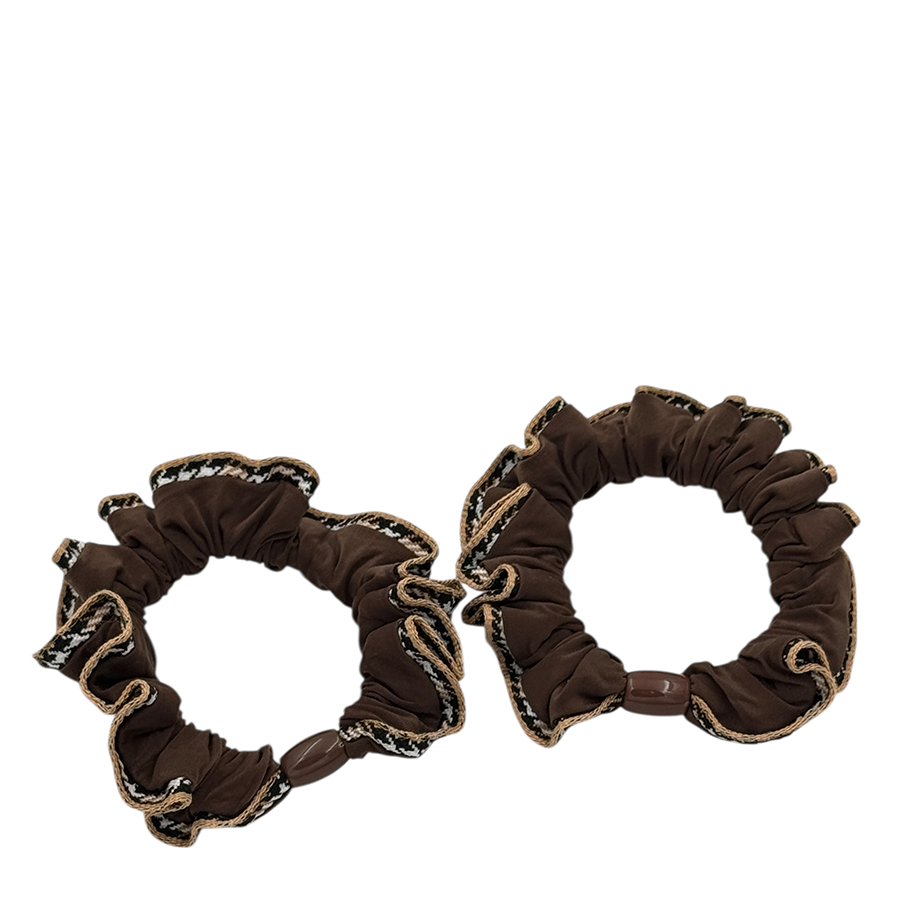 IWOU PROFESSIONAL Резинка для волос вискозная Фантазия коричневая с клетчатым кантом 2шт, фото 2
