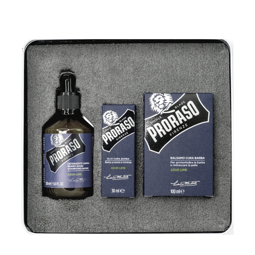 PRORASO Набор для ухода за бородой (шампунь 200 мл, масло 30 мл, бальзам 100 мл) AZUR LIME, фото 2