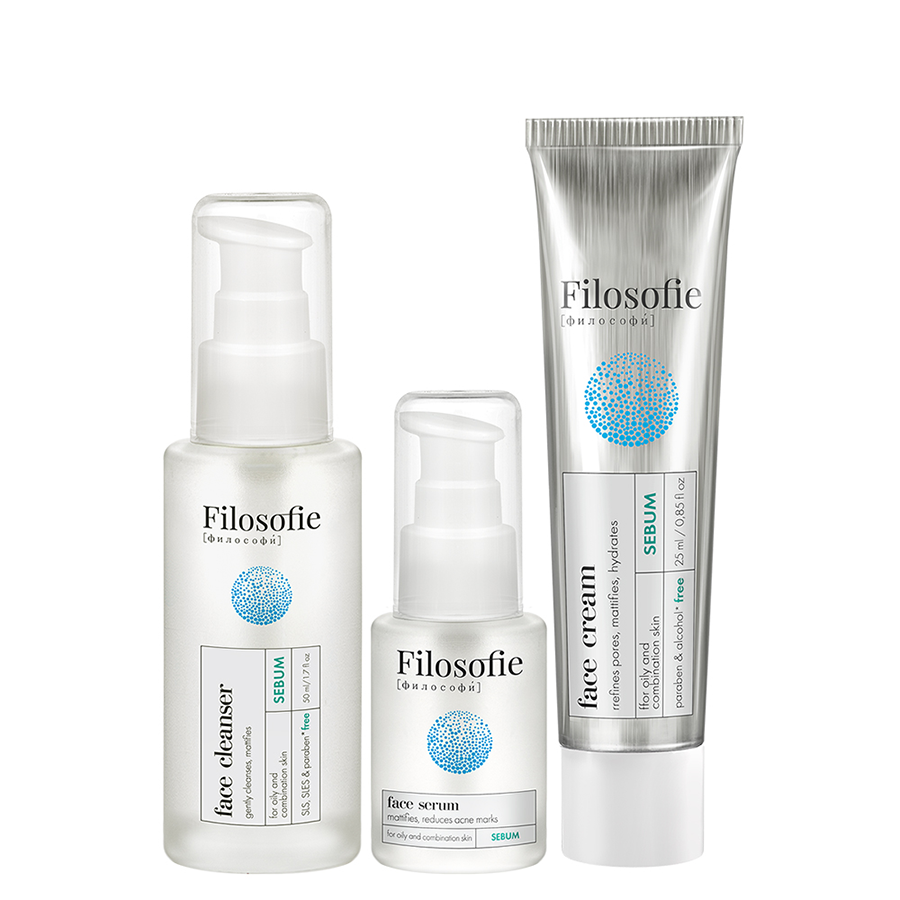 FILOSOFIE Набор для жирной и комбинированной кожи (гель 50 мл + сыворотка 15 мл + крем 25 мл) Sebum travel kit, фото 2