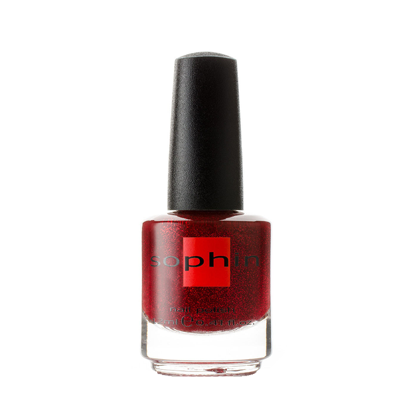 SOPHIN 0214 лак для ногтей, насыщенный красный с частицами мелконарезанной слюды 12 мл, фото 1