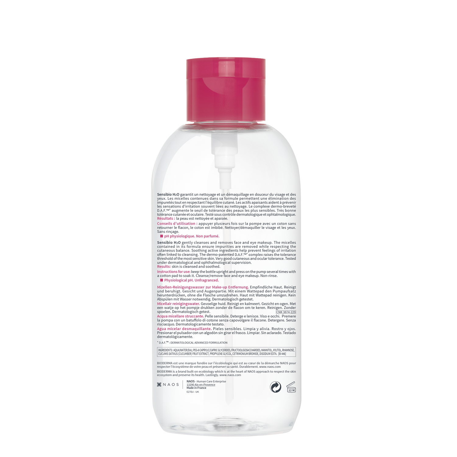 BIODERMA Вода мицеллярная сенсибио с помпой / Н2О 500 мл, фото 4