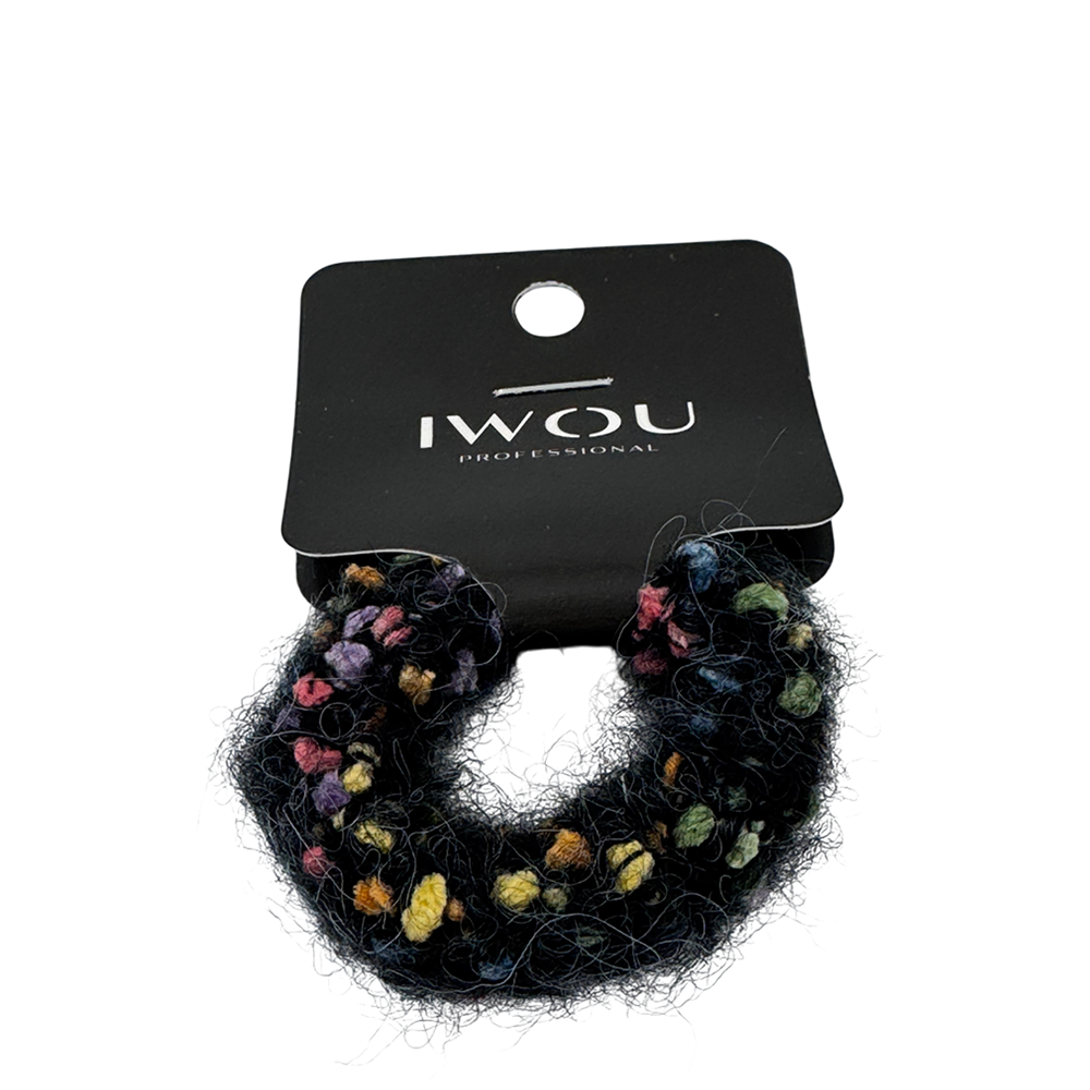 IWOU PROFESSIONAL Резинка для волос Меланж черная 1шт, фото 1