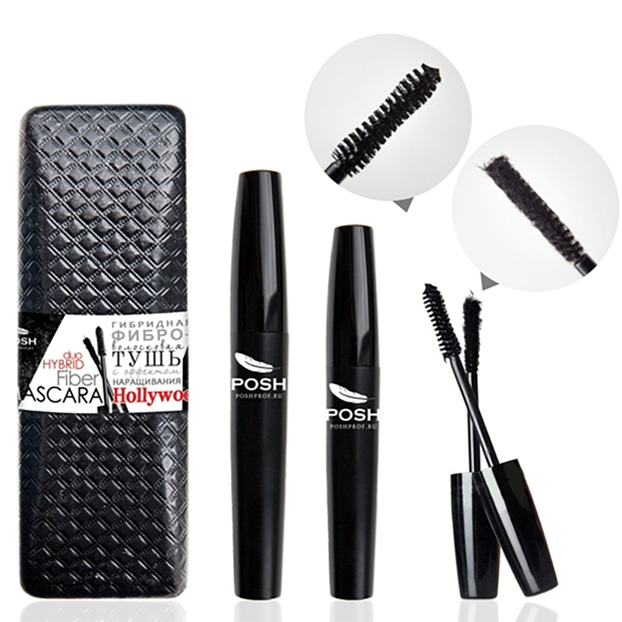 POSH Тушь двойная фибро-волосковая с эффектом наращивания, черный / Hollywood 20 гр, фото 2