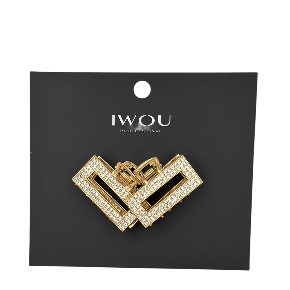 IWOU PROFESSIONAL Набор крабов для волос мини Стразы в золоте 2шт, фото 1
