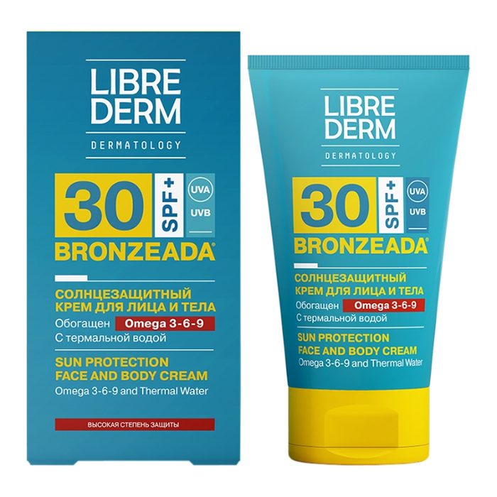 LIBREDERM Крем солнцезащитный SPF30 с омега 3-6-9 и термальной водой / BRONZEADA 150 мл, фото 2