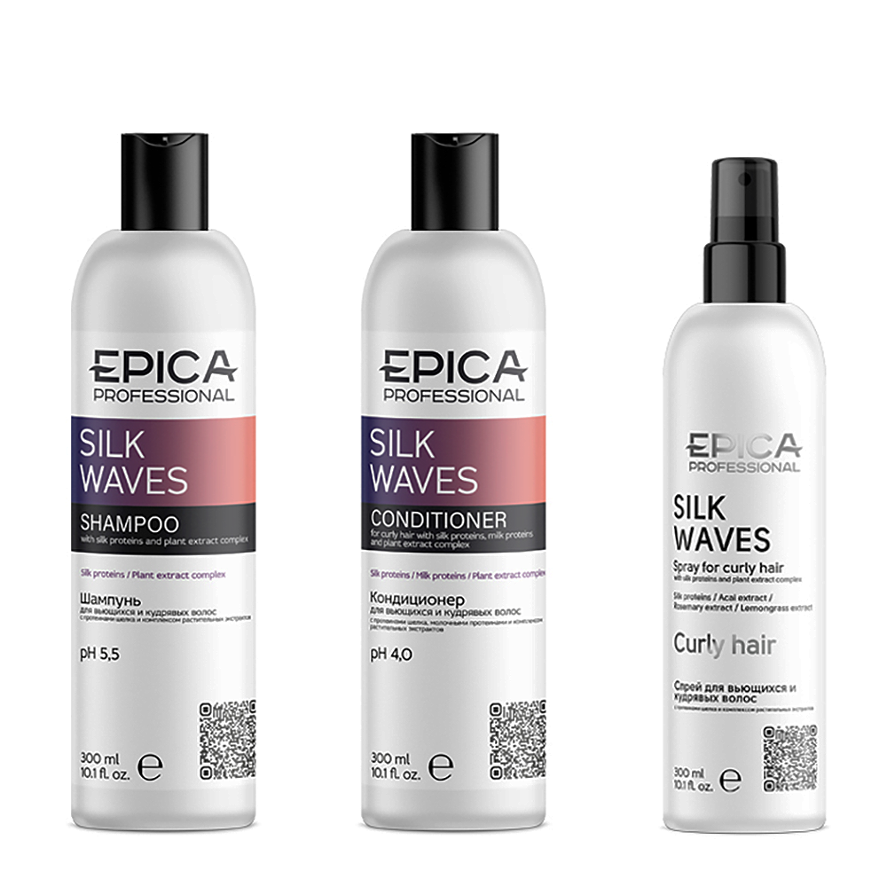 EPICA PROFESSIONAL Набор для вьющихся волос (шампунь 300 мл + кондиционер 300 мл + спрей 300 мл) Silk Waves, фото 4