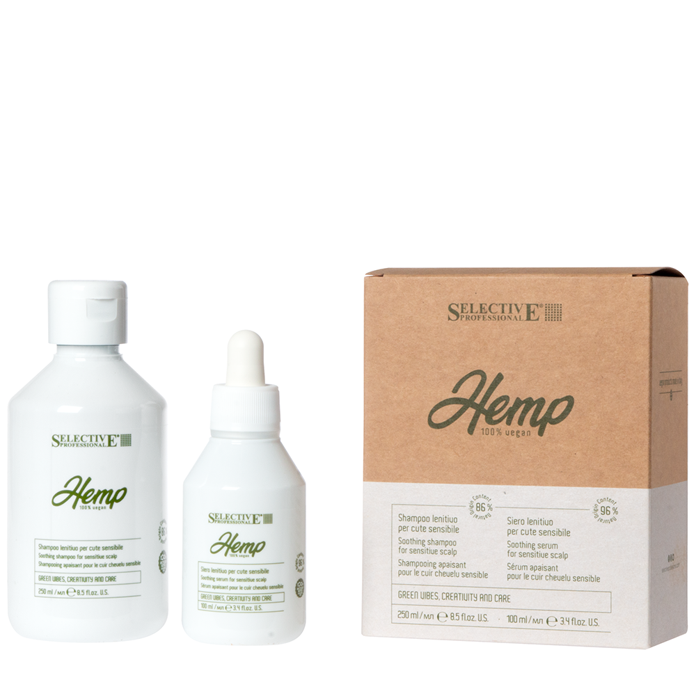SELECTIVE PROFESSIONAL Набор для волос (шампунь 250 мл + сыворотка 100 мл) LENITIVE HEMP, фото 1