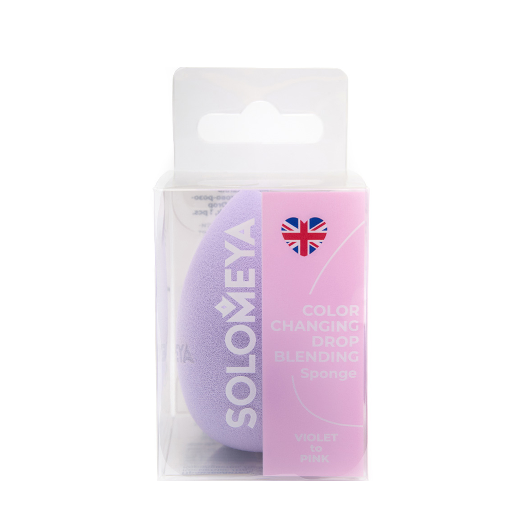 SOLOMEYA Спонж для макияжа меняющий цвет Капля, фиолетово-розовый / Color Changing Drop blending sponge Violet-Pink 1 шт, фото 1