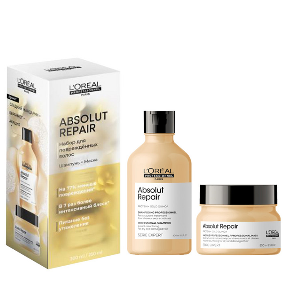 L'OREAL PROFESSIONNEL Набор Весенний для поврежденных волос (шампунь 300 мл + маска 250 мл) Absolut Repair, фото 2