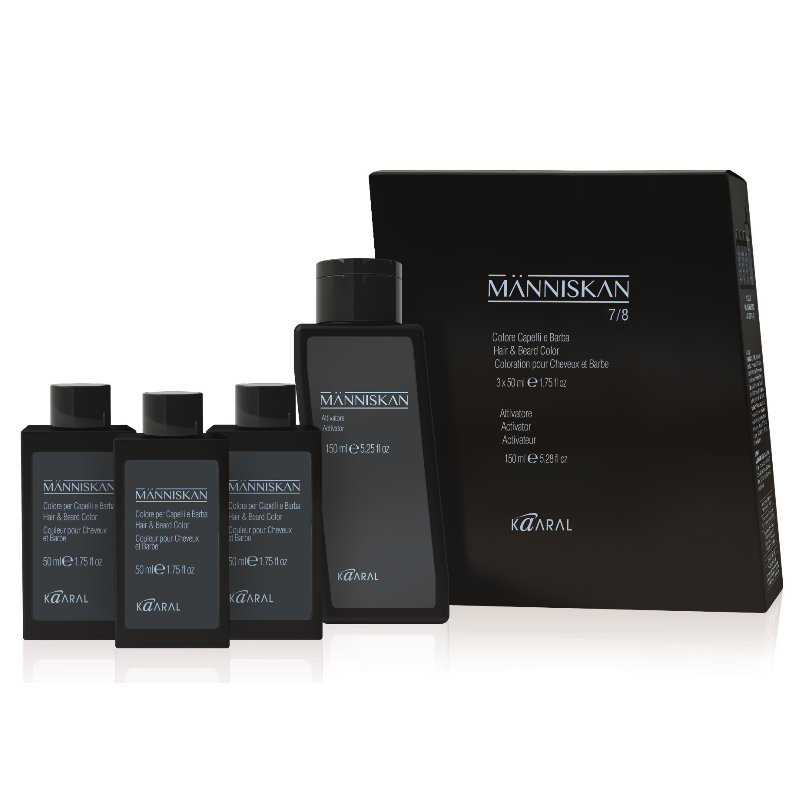 KAARAL Краска для волос и бороды, блондин - светлый блондин + активатор красителя / MANNISKAN Color 7/8 blonde/light blonde 3 х 50 мл + 150 мл, фото 1