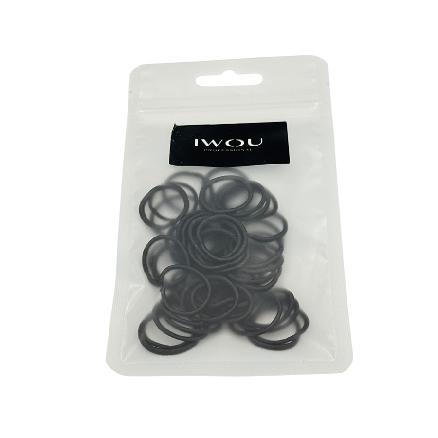 IWOU PROFESSIONAL Резинки для волос тонкие черные текстильные d-2см в пакете 50шт, фото 2