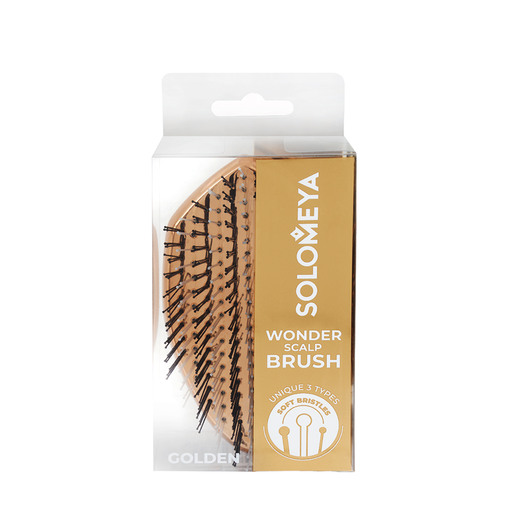 SOLOMEYA Расческа многофункциональная для распутывания, массажа и мытья кожи головы, мини, золотая / Wonder scalp brush, Golden, mini, фото 2
