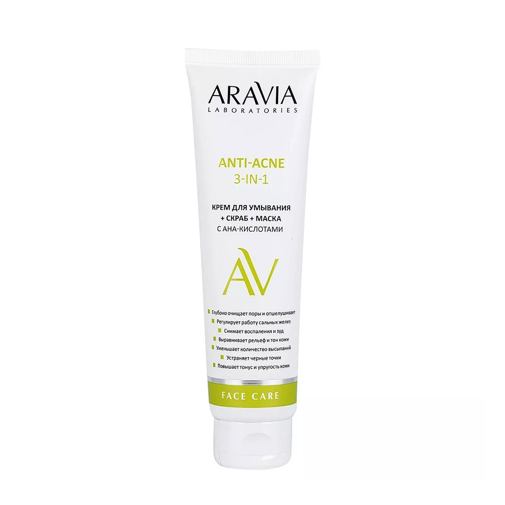 ARAVIA Professional Крем для умывания + скраб + маска с AHA-кислотами / Anti-Acne 3-in-1 100 мл, фото 1