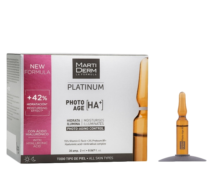 MARTIDERM Ампулы для лица Коррекция фотостарения Гиалуроновая кислота +/Платинум 30 х 2 мл, фото 1