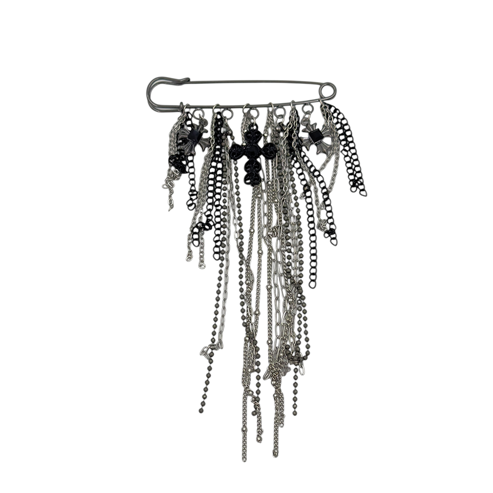 IWOU PROFESSIONAL Брошь-булавка Цепи и кресты черная, фото 1