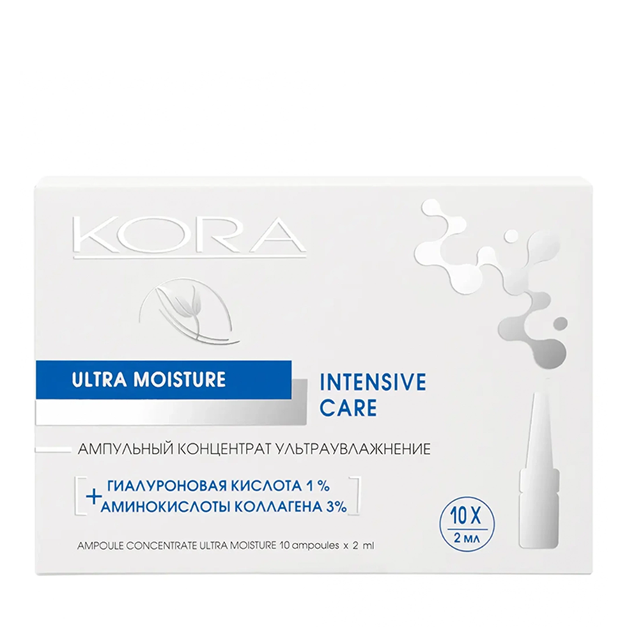 KORA Концентрат ультраувлажнение, гиалуроновая кислота 1% + аминокислоты коллагена 3% / KORA 10*2 мл, фото 6