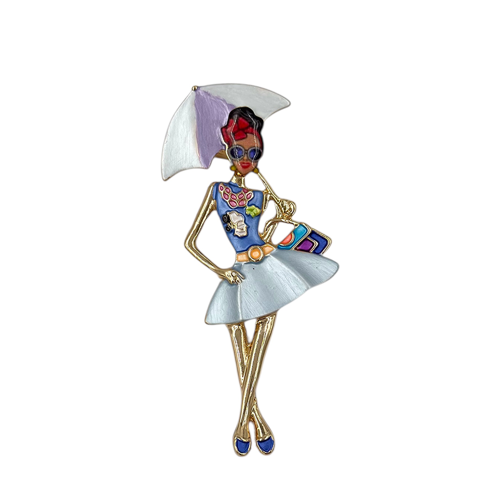 IWOU PROFESSIONAL Брошь-магнит Девочка в голубом платье с зонтиком, фото 1