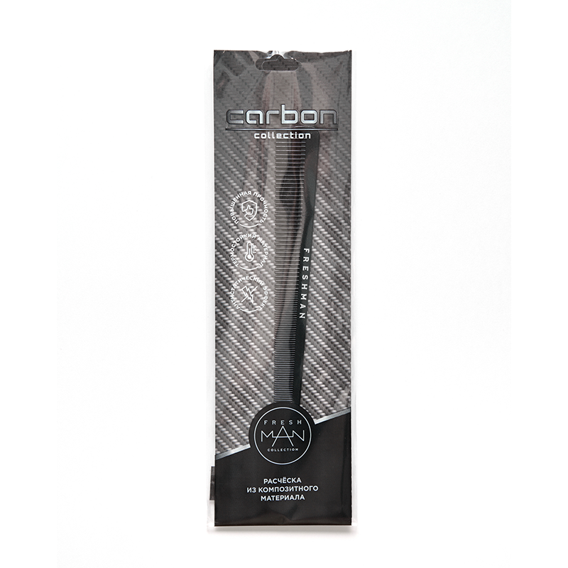 FRESHMAN Расческа-гребень комбинированная для моделирования и стрижки со скрошенным краем / Collection Carbon, фото 3