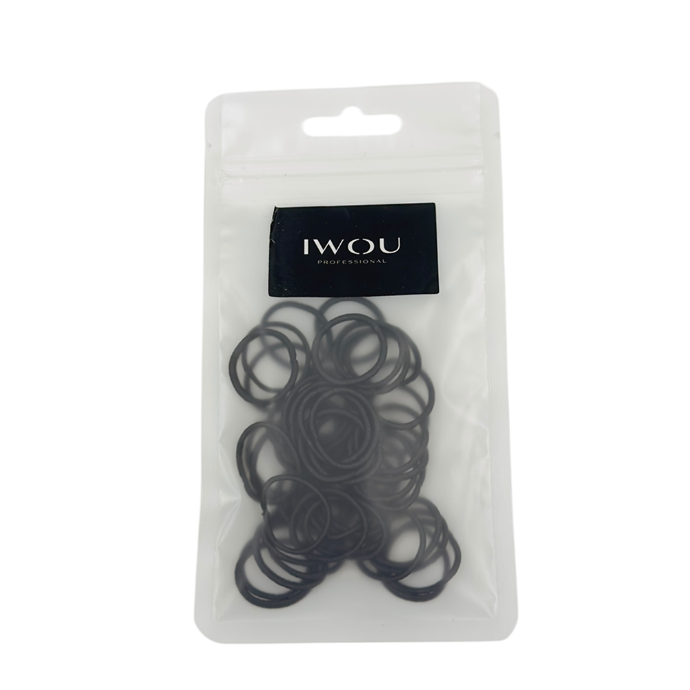 IWOU PROFESSIONAL Резинки для волос тонкие черные текстильные d-2см в пакете 50шт, фото 1