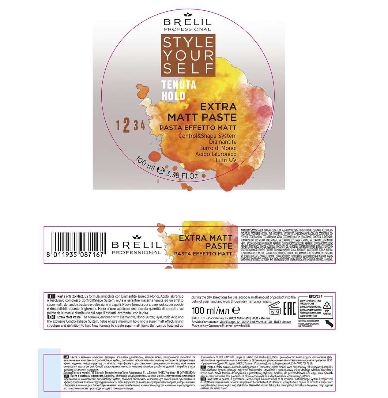 BRELIL PROFESSIONAL Паста с матовым эффектом / Style Your Self 100 мл, фото 2
