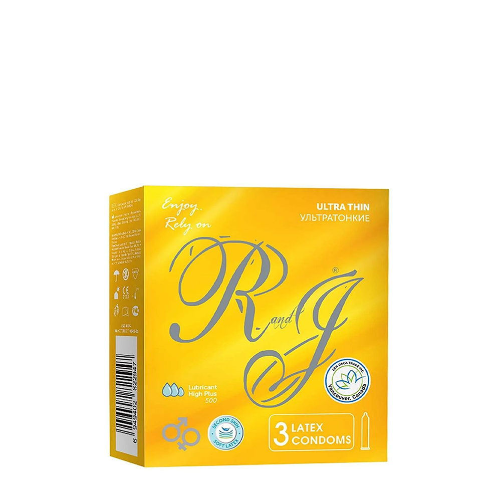 R and J Презервативы натуральные чувства, натуральный латекс / ULTRA THIN R and J 3 шт, фото 1