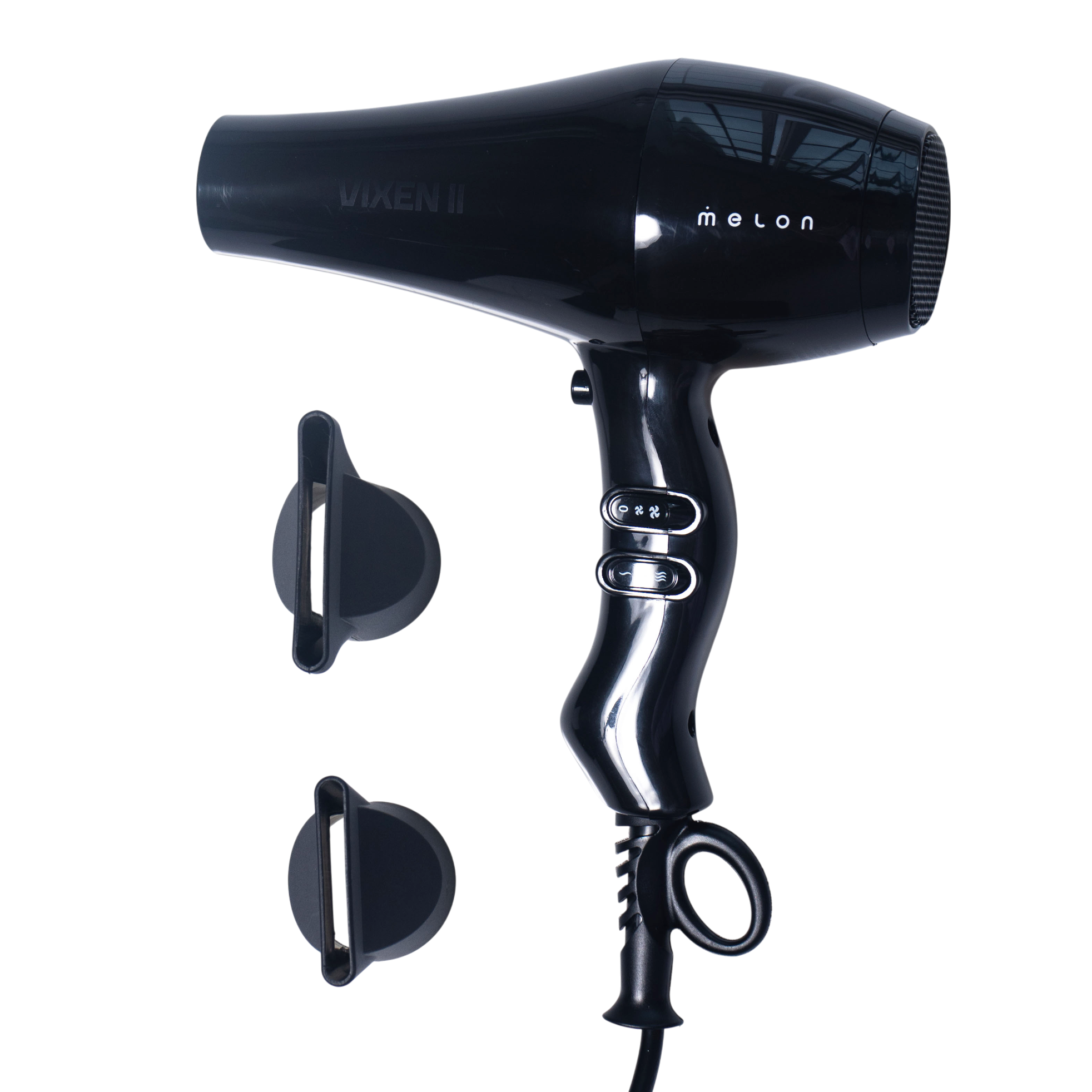 MELON PRO Фен профессиональный для волос VIXEN2, черный глянец, 2 насадки-концентратора 2000W, фото 2