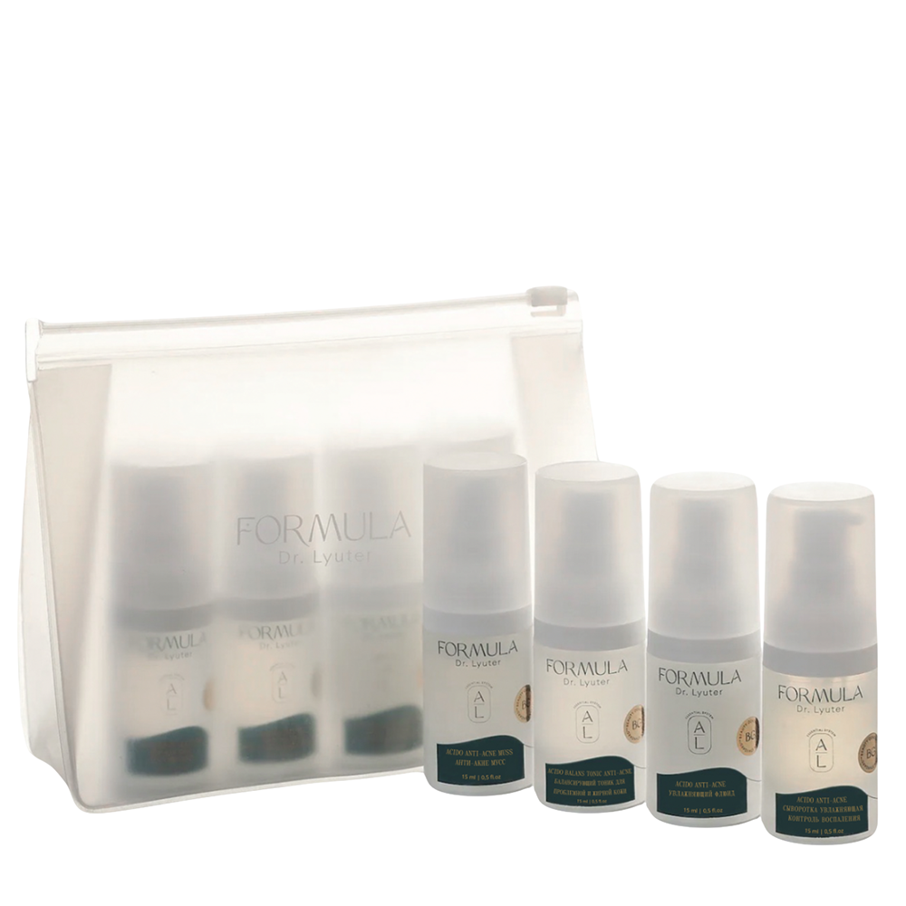 FORMULA DR. LYUTER Набор миниатюр анти-акне (мусс 15 мл + тонер 15 мл + сыворотка 15 мл + флюид 15 мл) ANTI-ACNE, фото 1