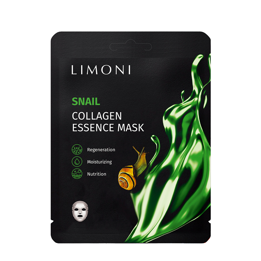 LIMONI Маска тканевая регенерирующая с экстрактом секреции улитки и коллагеном для лица / Snail Collagen Essence Mask 23 гр, фото 1