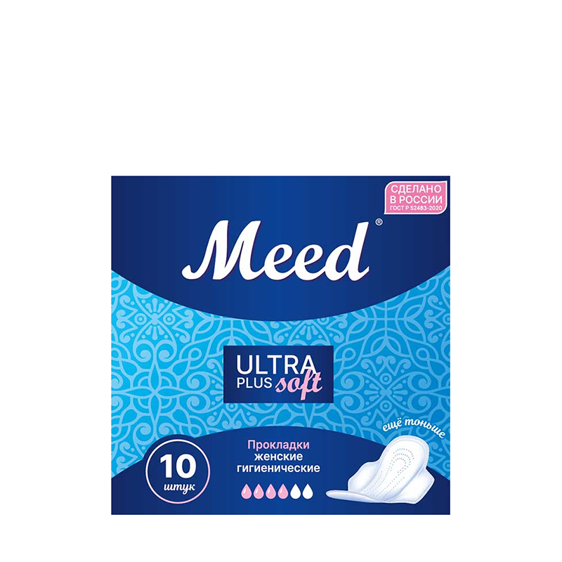MEED Прокладки женские гигиенические для критических дней ультра плюс, с крылышками СОФТ / Meed 10 шт, фото 1