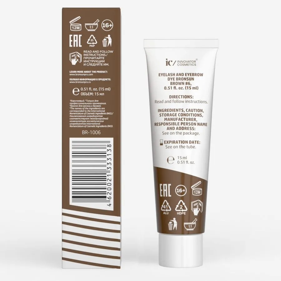 BRONSUN Краска для ресниц и бровей, коричневый / BRONSUN #6 15 мл, фото 6