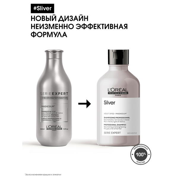L'OREAL PROFESSIONNEL Шампунь для седых волос / SILVER 300 мл, фото 3