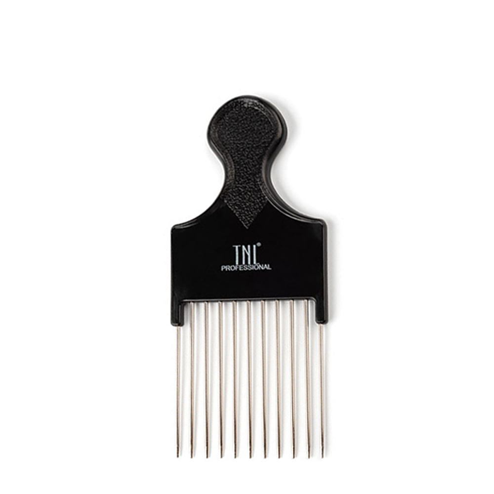 TNL Professional Гребень TNL для моделирования прически с металлическими зубьями, с круглой ручкой, средний черный, фото 1