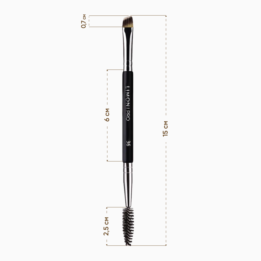 LIMONI Кисть двусторонняя для бровей и ресниц № 36, щетина-синтетика / Professional, фото 2