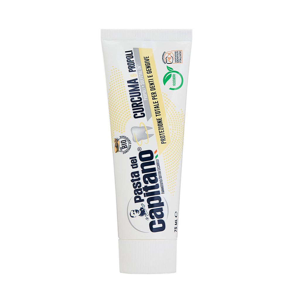 PASTA DEL CAPITANO Паста зубная комплексная защита Куркума и Прополис / Teeth and Gums Protection Turmeric & Propolis 75 мл, фото 1