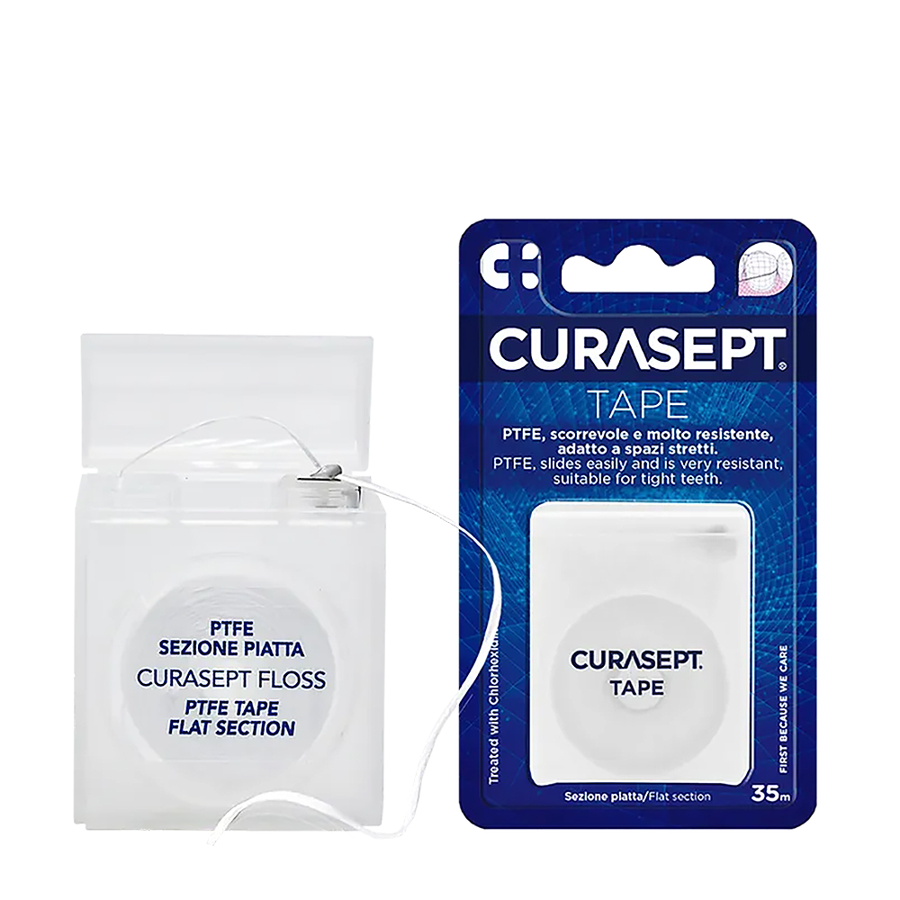 CURASEPT Нить зубная вощеная плоская CHX 0,2% / CURASEPT PTFE TAPE 35 м, фото 2