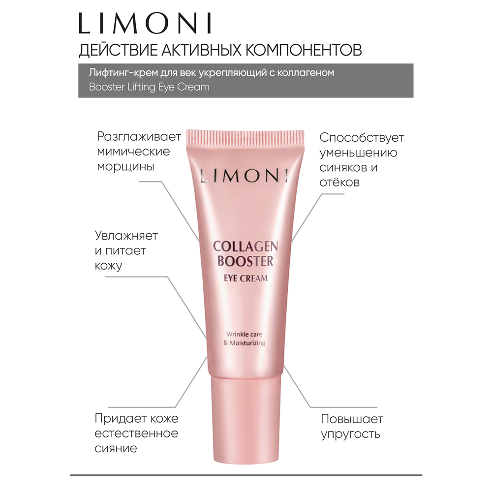 LIMONI Крем-лифтинг укрепляющий с коллагеном для век, туба / СOLLAGEN BOOSTER LIFTING EYE CREAM 25 мл, фото 5