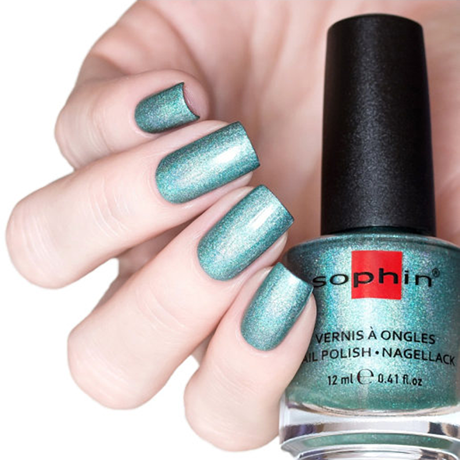 SOPHIN 0376 лак для ногтей, мятно-бирюзовый линейный голографик / Sensual Glam Collection 12 мл, фото 2