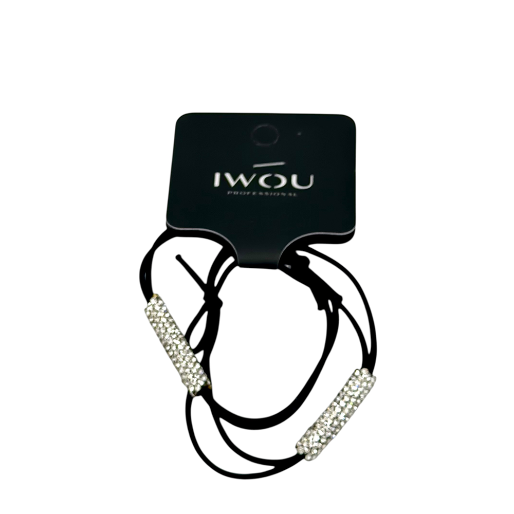 IWOU PROFESSIONAL Резинка-браслет для волос черная с белыми стразами 2шт, фото 1