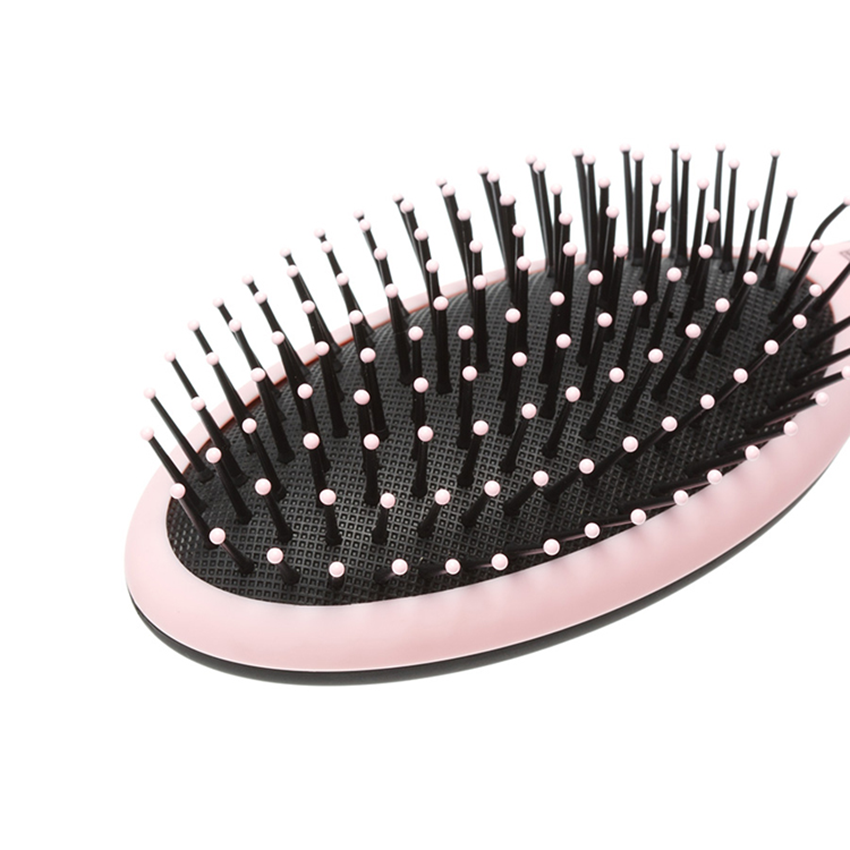 DEWAL BEAUTY Щетка массажная Дуэт, овальная с нейлоновым штифтом, розовая с черным, фото 2